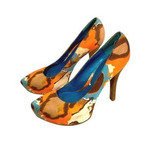 Carlos Santana satin multicolor animal print glamorous night out pumps size 7.5